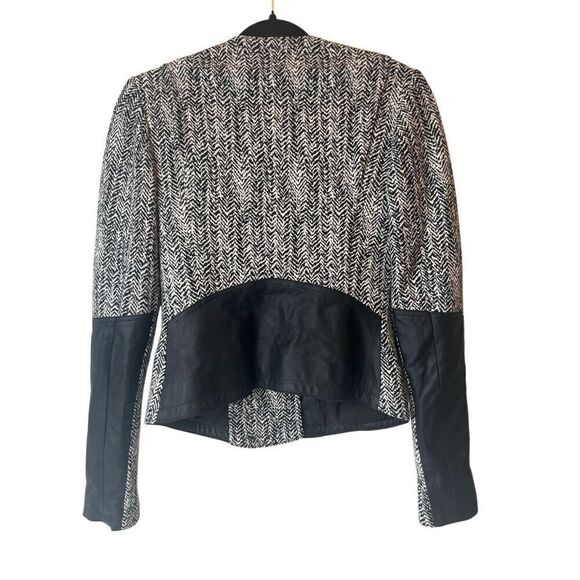 Theory Joean Herringbone Lamb Leather Trim Moto Jacket 2 Grey Black Biker - Picture 3 of 11